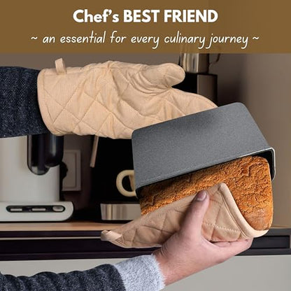 Native Fab Pot Holders and Oven Mitts Sets for Kitchen Heat Resistant- Hanging Non-Slip - 100% Cotton Oven Mitts and Pot Holders 4-Piece Set- Beige - color: Beige
