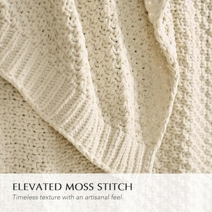 EVERGRACEHOME Chunky Chenille Knit Throw Blanket, 90 x 90, Beige | Sculpted Moss Stitch, Chic Modern Farmhouse, All-Season Warmth, OEKO-TEX® Certified, Oversized Queen for Couch, Bed, Sofa - color: Beige, size: 90" X 90"