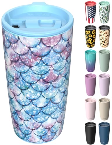 TILUCK 20 oz Insulated Coffee Tumbler with BPA-Free Lid | Travel Coffee Mug, Dishwasher Safe, Cup Holder Friendly, Double-Wall Vacuum Insulation for Hot & Cold Drinks, FishScales - color: FishScales, size: 20 Ounces