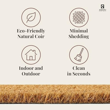 Coir Welcome Mat, Non-Slip, Black Edge, 17 x 29 in | 100% Natural Coir, Anti-Shedding, Durable PVC Backing, Traps Dirt and Mud, Indoor and Outdoor Entryway, Easy to Clean - color: Black Edge