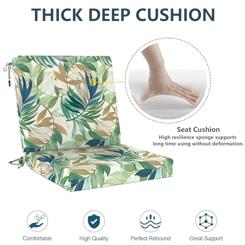 DYTXIII Outdoor Midback Chair Cushions Set of 2-20"x17" Water Repellent & Fade-Resistant Patio Seat Cushions with High-Resiliency Foam, Non-Slip Ties for Dining, Balcony Furniture-Lush Leaf Green - color: Lush Leaf Green