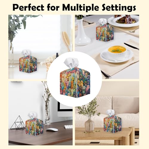 Colorful Cat Paws Tissue Box Cover, Cat Lover Leather Tissue Box Holder Square Facial Paper Organizer Dispenser for Bathroom Kitchen Bedroom Vanity Countertop Nightstands - color: Cat Paws-a