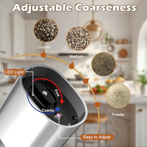 Rechargeable Salt Mill Pepper Grinder: Electric Salt and Pepper Mill Set Automatic Salt Grinder Adjustable Pepper Mills Refillable Salt Pepper Grinders Large Capacity Automatic Salt Shaker - color: Black Grey