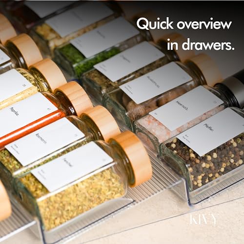 KIVY Spice Jars with Labels [24x 4oz] Glass Seasoning Containers with Airtight Lids for Organization - Empty Square Bottles for Spices & Seasonings with Shaker Lids - Spice Containers Bamboo - size: Bamboo White