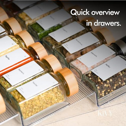 KIVY Spice Jars with Labels [24x 4oz] Glass Seasoning Containers with Airtight Lids for Organization - Empty Square Bottles for Spices & Seasonings with Shaker Lids - Spice Containers Bamboo - size: Bamboo White
