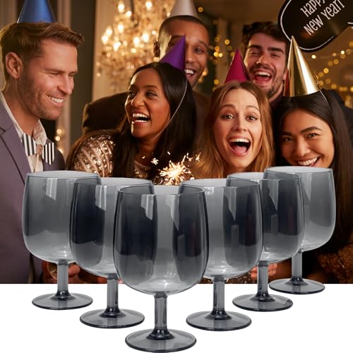 Yalin Set of 6 Unbreakable 12 oz Acrylic Plastic Wine and Water Tumbler Stackable Goblets. (Gray, 12 oz) - color: Gray, size: 12 oz