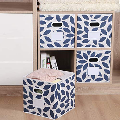 MAX Houser Set of 6 Foldable Fabric Storage Bins with Dual Plastic Handles, Closet Bedroom Drawer Organizer, Blue - color: 26 azure