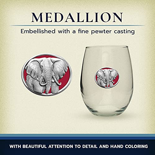Heritage Pewter Elephant Stemless Glass Goblets – Set of 2 | 15 OZ Goblet Wine Glasses | Expertly Crafted Pewter Glass - style: ELEPHANT,RED