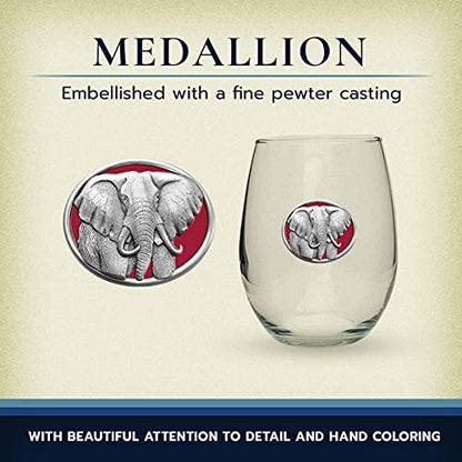 Heritage Pewter Elephant Stemless Glass Goblets – Set of 2 | 15 OZ Goblet Wine Glasses | Expertly Crafted Pewter Glass - style: ELEPHANT,RED