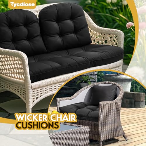All Weather Wicker Chair Cushions of 3 Pieces, Waterproof Outdoor Wicker Chair Cushion for Patio Furniture Loveseat Settee Bench, 1 Loveseat and 2 U-Shaped Thickened Cushions, Black - color: Black