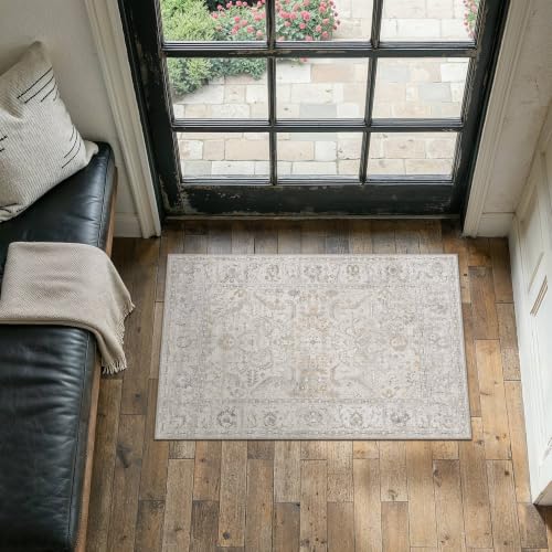 Entryway Rugs 2x3 Washable Rug for Living Room Non-Shedding Bedroom Rug Textured Distressed Non Slip Stain Resistant Low Pile Throw Carpet for Home Decor (Beige Grey) - color: Beige Grey, size: 2' x 3' (Rectangular)