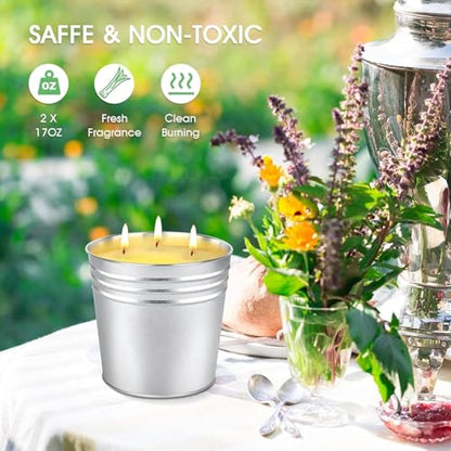 Set of 2 Citronella Outdoor Candle - 17 oz Large 3-Wick Soy Wax Candle with up to 180 Hours of Burning time, Perfect for Yards, Gardens, Balconies and Camping. - color: 2Pack-Lemongrass