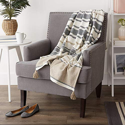 DII New Traditional, 2-Tone Chevron Stripe Throw, 50x60, Stone - color: Stone