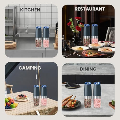 Battery Operated Salt And Pepper Grinder Set 2 Pack (Grey) | Gravity-Activated Automatic Grinder With Led Light & Adjustable Coarseness, Each Uses 6 Aaa Batteries,Kitchen Daily Seasoning - color: Battery/2pcs/Grey