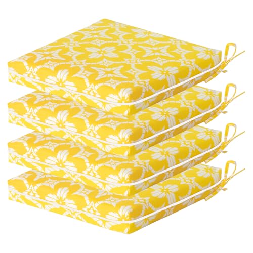 COZYVIDA Outdoor Chair Cushions Set of 4, 20"x20" Square Seat Pads with Tie Straps and YKK Zippers, 35D High-Density Foam, Water-Resistant Fabric,UV-Resistant 1000+ Hrs - color: Print 017