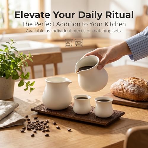 Modern Ceramic Pitcher 18oz, Small Coffee Carafe for Hot/Cold Drinks, Microwave & Dishwasher Safe, Lead-Free Water Pitcher for Milk, Juice, Iced Coffee, Drip-Free Spout (Not Include Cups) - size: 18 Ounce Espresso Milk Pitcher