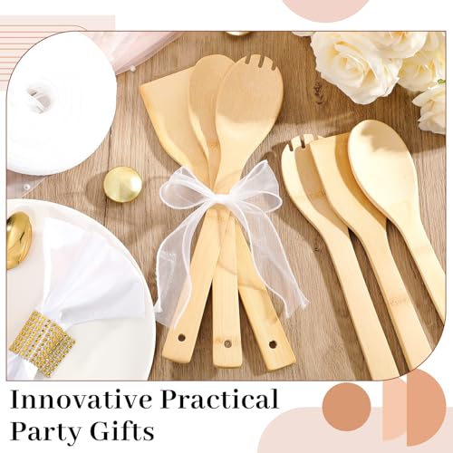 Reallnaive 72 Pcs Bamboo Spatula Wooden Kitchen Utensil Bulk 12''wood Spoon Spatula for Cooking with Ribbon Bridal Baby Shower Game Prize Wedding Party Favors Housewarming Gift (Various Style) - style: Various Style