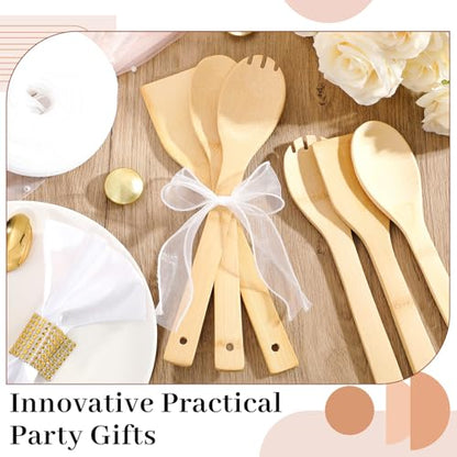 Reallnaive 72 Pcs Bamboo Spatula Wooden Kitchen Utensil Bulk 12''wood Spoon Spatula for Cooking with Ribbon Bridal Baby Shower Game Prize Wedding Party Favors Housewarming Gift (Various Style) - style: Various Style