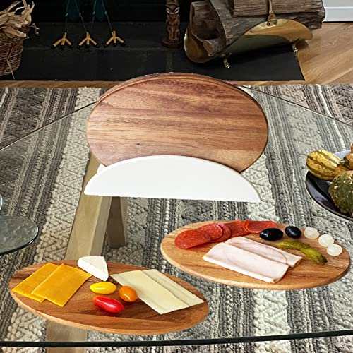 Woodard & Charles 6 Acacia Wood Serving Boards w/White Stand, 7 Piece Set | 9.5" x 6.5" Wood Serving Boards on a Stand; Serve Sushi, Cheese, Charcuterie, Appetizers and Small Bites for Any Party - color: White, size: 7 Piece Set
