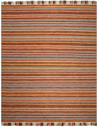 SAFAVIEH Area Rug 8x10 - Montauk Collection - Large - Rust & Multi, Handmade Cotton, Boho Stripe Fringe Design, Ideal for Living Room, Bedroom, Office, Dining Space (MTK901D) - color: Rust/Multi, size: 8' x 10' (Rectangular)