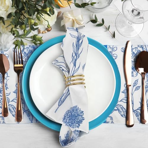 Kochorie 24 Pieces Blue Floral Cloth Napkins, 18 x 18 Inch Reusable Soft Fabric Napkins, Washable Flower Dinner Cocktail Napkin for Spring Summer Tea Party Holiday Home Kitchen Wedding Restaurant - color: Blue