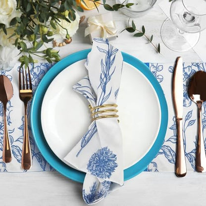 Kochorie 24 Pieces Blue Floral Cloth Napkins, 18 x 18 Inch Reusable Soft Fabric Napkins, Washable Flower Dinner Cocktail Napkin for Spring Summer Tea Party Holiday Home Kitchen Wedding Restaurant - color: Blue