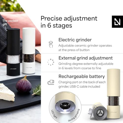 LARS NYSØM Electric Salt and Pepper Grinder Set I Automatic Salt and Pepper Mills with Adjustable Ceramic Grinder I USB Rechargeable Electric Spice Mill Set with LED Light (Almond Beige) - color: Almond Beige, size: Set of two electric mills