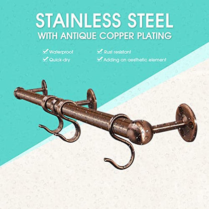 ROTHLEY Stainless Steel Pot and Pan Hanger: 23.7 Inch Wall Mounted Hanging Pots and Pans Rack with Hooks (Antique Copper) - color: Antique Copper, size: 23.7 inch