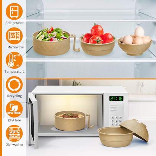 Ramen Cooker,32oz Ramen Bowl Set,Microwave Ramen Bowl, Microwave Bowl with Lid, Portable Noodle Bowls,for Home Office Dorm Room College gift (Khaki) - color: Khaki