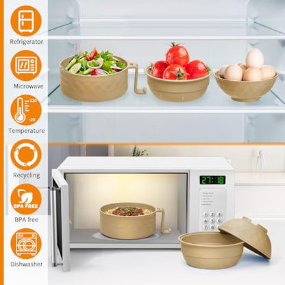 Ramen Cooker,32oz Ramen Bowl Set,Microwave Ramen Bowl, Microwave Bowl with Lid, Portable Noodle Bowls,for Home Office Dorm Room College gift (Khaki) - color: Khaki