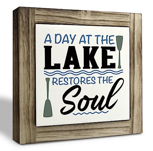 Lake Wood Plaque Sign, A Day at the Lake Restores the Soul, Box Wooden Plaques Desk Décor, Lake Life Signs, House Tabletop Decoration, Signs for Home Decor Shelf - color: Summer Sign 13