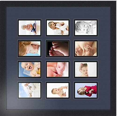 ArtToFrames Double-Multimat-1156-586/89-FRBW26079 Collage Photo Frame Double Mat with 12-3.25x4.75 Openings and Satin Black Frame - color: Blue Jay, size: 12 - 3.25x4.75