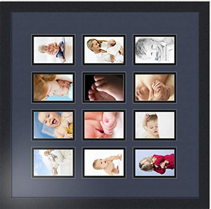 ArtToFrames Double-Multimat-1156-586/89-FRBW26079 Collage Photo Frame Double Mat with 12-3.25x4.75 Openings and Satin Black Frame - color: Blue Jay, size: 12 - 3.25x4.75