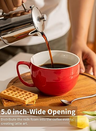 Teocera Red Mugs Set of 4, 24oz Jumbo Mugs, Large Coffee Mugs for Coffee, Hot Cocoa, Tea - Striped Design - Microwave Safe, Christmas Gift - color: Red