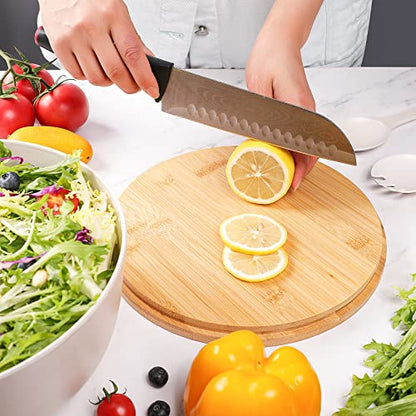 ECOWAY Bamboo Fiber Salad Bowl Set with Lid & Servers, 4Qt Large Serving Bowl with Bamboo Lid, 130OZ Mixing Bowl with Spoon Fork for Salad Fruits Vegetables and Pasta (White, 9.8inch) - color: White with lid