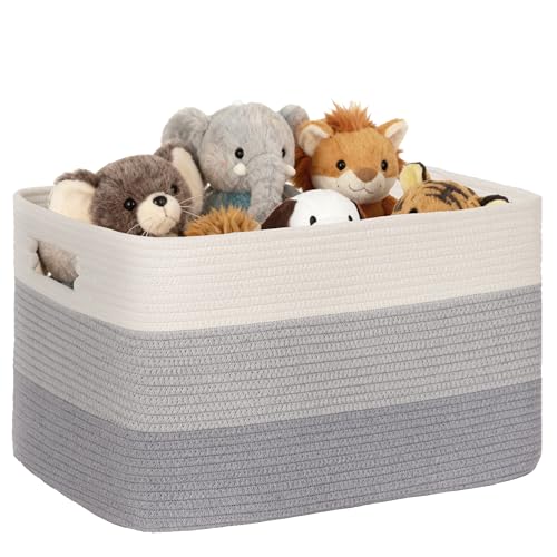 86L Large Woven Laundry Basket Hamper with Handles, Gradient Grey | collapsible wicker hamper, storage for dirty clothes, toys, blankets, gifts, living room, bedroom, bathroom, 24"x16"x14" - color: Gradient Grey, size: 86L