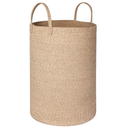 Large Woven Laundry Basket, 80L Tall Blanket Storage for Living Room, Cute Nursery Kids Baby Laundry Hamper, Cloth Hamper for Bedroom Aesthetic, Cotton Rope Toy Stuffed Animal Storage Bin - color: Brown, size: 16.5"D x 22.5"H