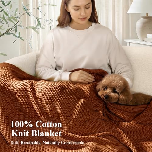 100% Cotton Cable Knit Throw Blanket, Lightweight Soft Knit Blanket for Sofa Couch Bed, Breathable All-Season Throw, Cozy Decorative Blanket, 50 x 60 Inch,Burnt Orange - color: Burnt Orange, size: Throw(50" X 60")
