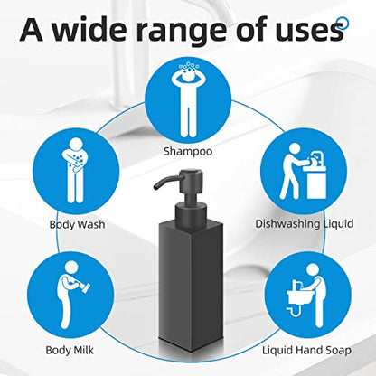 Black Soap Dispenser, Matte Black Stainless Steel, Rust-Proof Liquid Hand Dish Dispenser for Bathroom & Kitchen, 8.5 Oz Refillable Countertop Lotion Bottle (Square) - color: Square-black