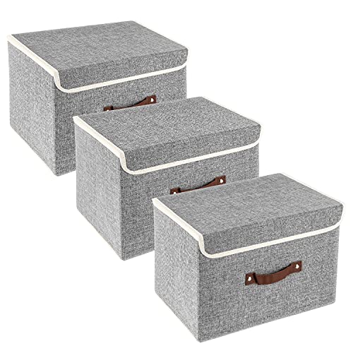 Collapsible Storage Boxes, Washable Fabric Storage Bins with Lids, 14.9x9.8x9.8 inches, 3 Pack, Gray - color: Gray, size: 3-pcs 14.9x9.8x9.8 in
