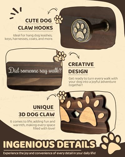 MTERSN Cute Dog Leash Holder for Wall for Pet Station Organizer, Brown - color: Brown