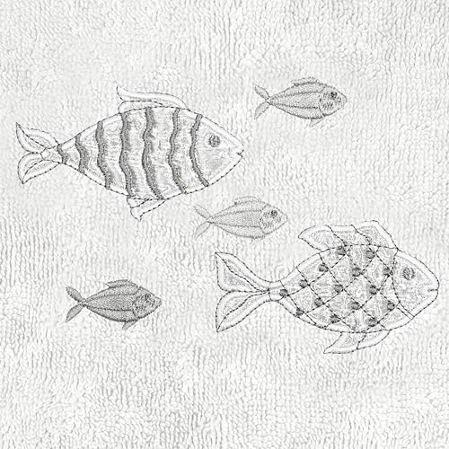 Treasure 4-Piece Premium Towel Set, Sparkling Applique Fish, Ultra Plush Turkish Cotton, Durable, Perfect for Bathroom, 2 Bath 2 Hand Towels, Silver - color: Silver, size: 2 Pcs Bath 2 Pcs Hand Towel