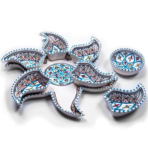 Serving Platter, Tray, Dish Set for Entertaining -Hand-Painted Ceramic Star Shaped Appetizer Serving Dishes, Plate for Celebrations, Parties and Events for Food, Dip (Large, Bohemian Turquoise) - color: Bohemian Turquoise, size: Star - Large