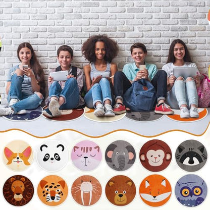 12 Pcs Carpet Circle Seats, 15 Inch Round Classroom Rug, Non Slip Corner Floor Cushion Mat, Circle Time Rug for Living Room, Learning, Playing Areas, Story Time, Group Activity(Animal) - style: Animal