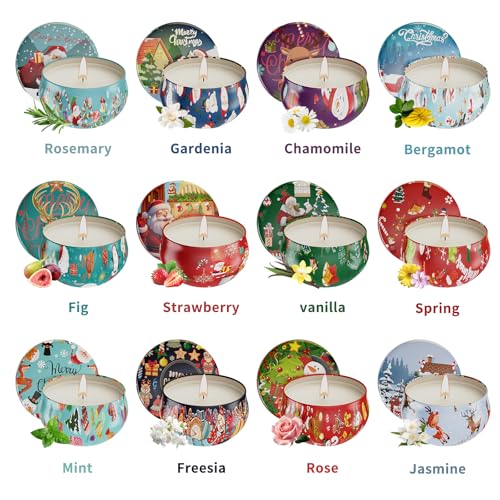 Christmas Candles Gifts Set for Women, 12 Bulk Scented Candles | Home Aromatherapy, Strongly Fragrance, Long Lasting, Portable Travel Tin for Spa Bath Yoga - color: SC05