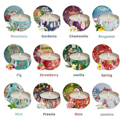 Christmas Candles Gifts Set for Women, 12 Bulk Scented Candles | Home Aromatherapy, Strongly Fragrance, Long Lasting, Portable Travel Tin for Spa Bath Yoga - color: SC05