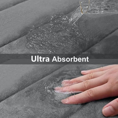 Buganda Memory Foam Bath Mat, 47" x 32", Ultra Soft and Non-Slip Bathroom Rugs, Water Absorbent and Machine Washable Bath Rug Runner for Bathroom, Shower, and Tub, Grey | Grey, Machine Washable Quick Dry Bath Mats for Bathroom Floor, Shower and Tub, Home