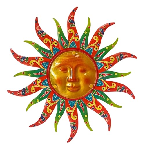 16 Inch Colorful Sun Face Metal Wall Decor, Indoor Outdoor Hanging Art for Farmhouse Patio Yard Bedroom - color: Sun-5
