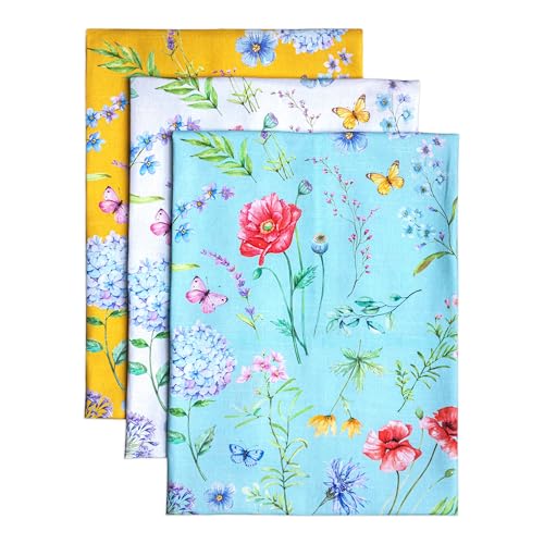 Maison d' Hermine Kitchen Towels Set of 3 Reusable 100% Cotton 27.50" x 20" | Cloth Tea Dish Towels Absorbent with Hanging Loop for Kitchen Dining Party Wedding Hotel Home Spring Summer - Just Floral - color: 022 - Just Floral