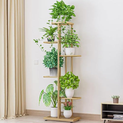 Metal Plant Stand, Indoor & Outdoor 6 Tier 7 Potted Plant Shelf, Corner Plant Stand, Tiered Plant Stands for Living Room, Office, Garden, Patio, Balcony, Bronze Gold